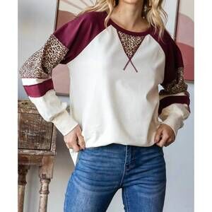 NEW 7TH RAY animal print color block top in white multi